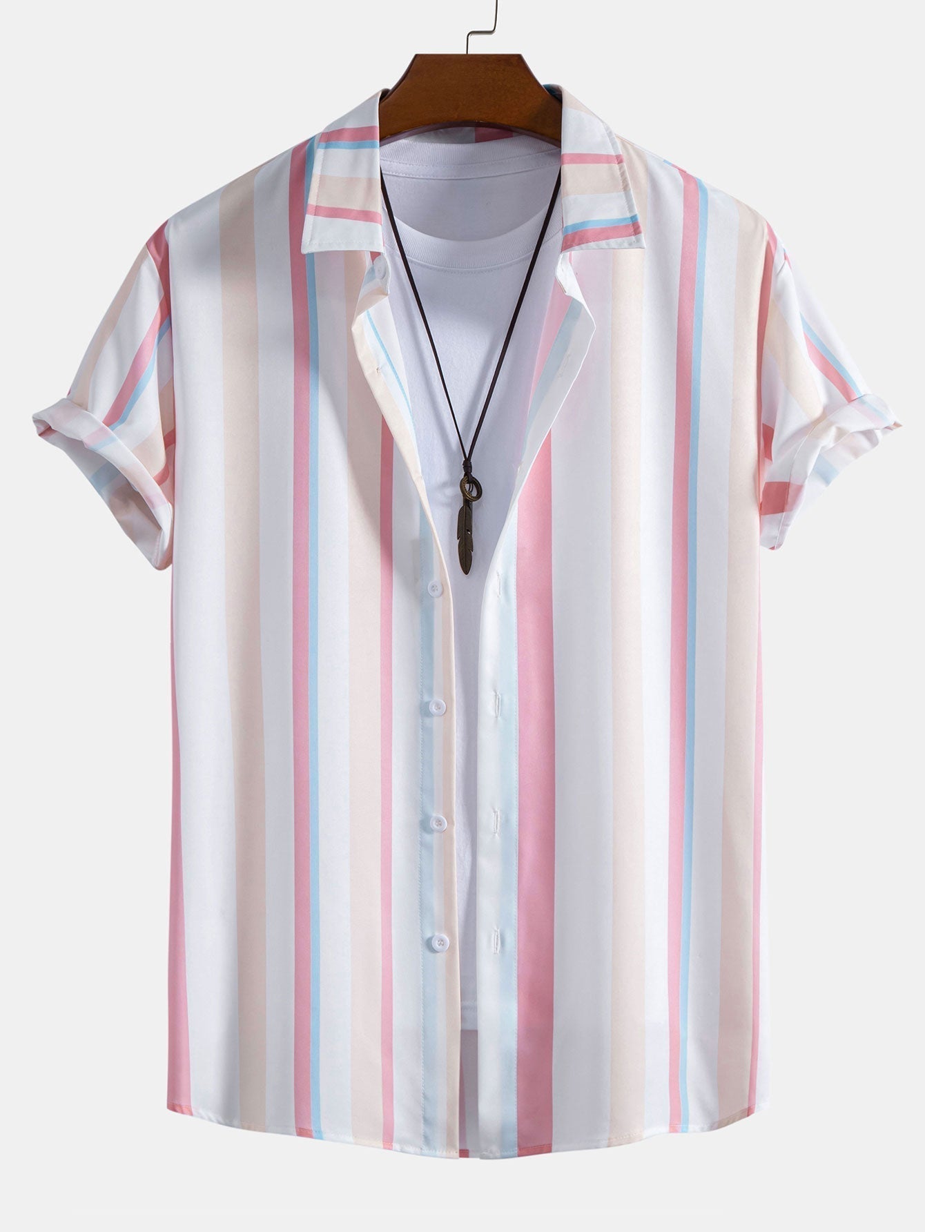 Colorful Striped Print Button Up Shirt & Swim Shorts