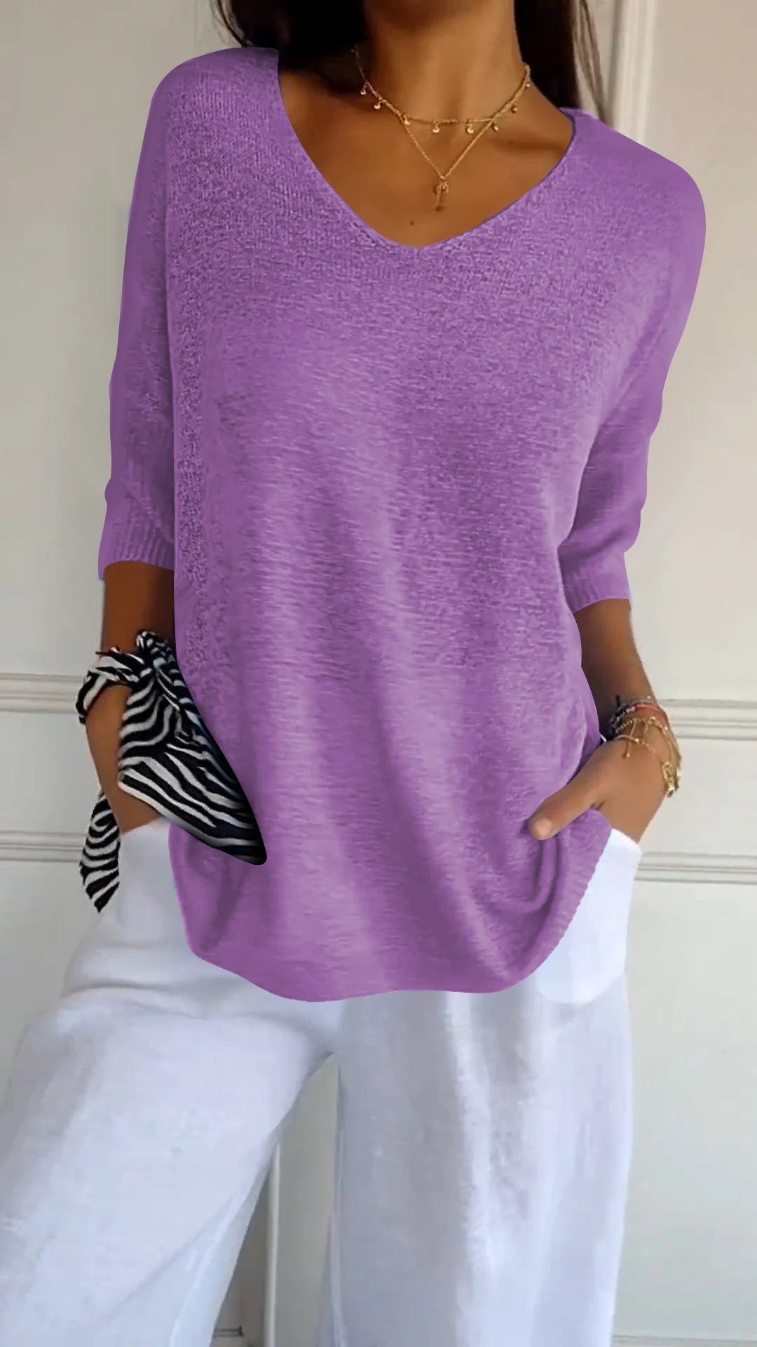 Elisa Solid Colour Knitted V-neck Top