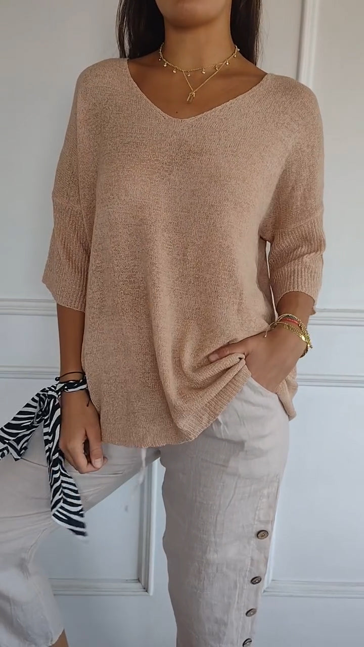Elisa Solid Colour Knitted V-neck Top