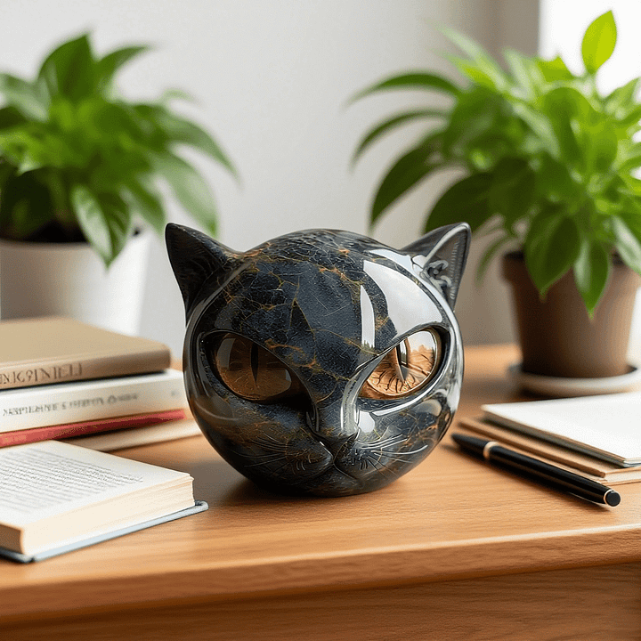 Shadow Whisker - Mystic Black Cat Head Sculpture