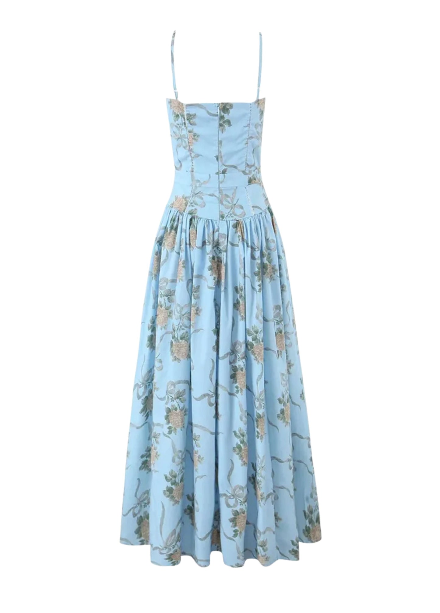 Amelina Bloom Midi Dress – Soft Blue Floral
