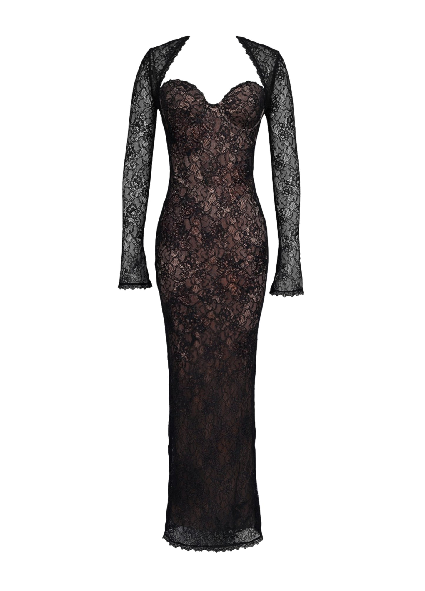 Noctelle Lace Maxi Dress – Black
