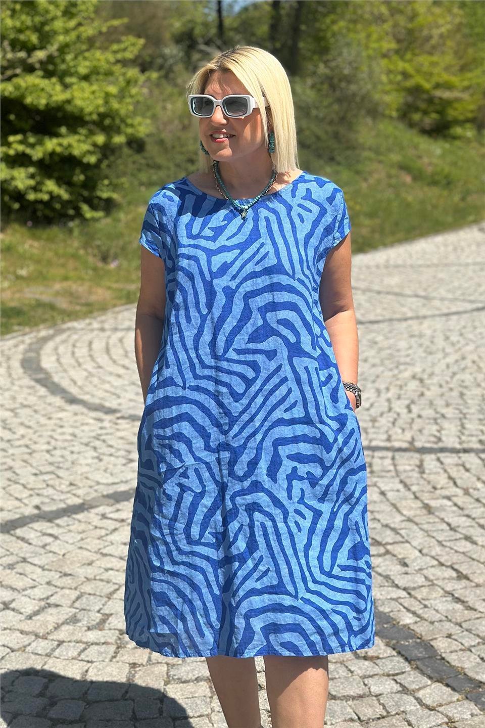 Zebra Print Crew Neck Midi Dress