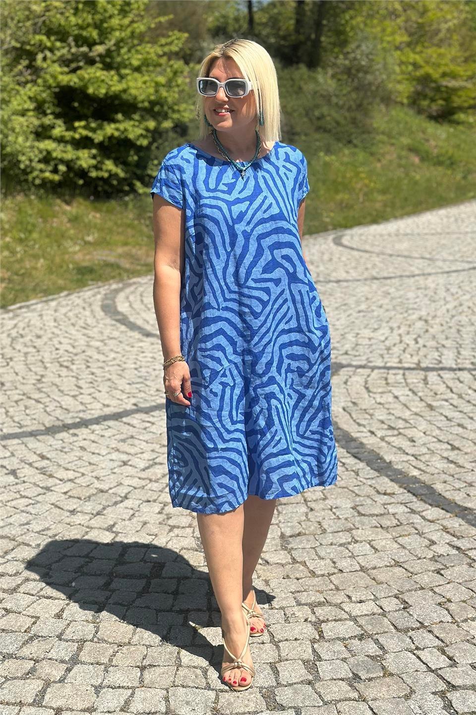 Zebra Print Crew Neck Midi Dress