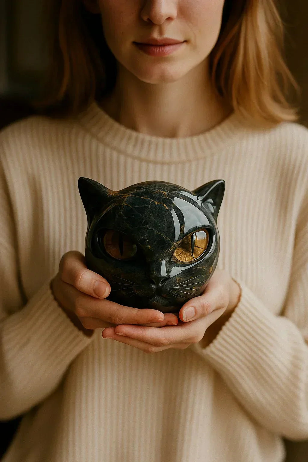 Shadow Whisker - Mystic Black Cat Head Sculpture
