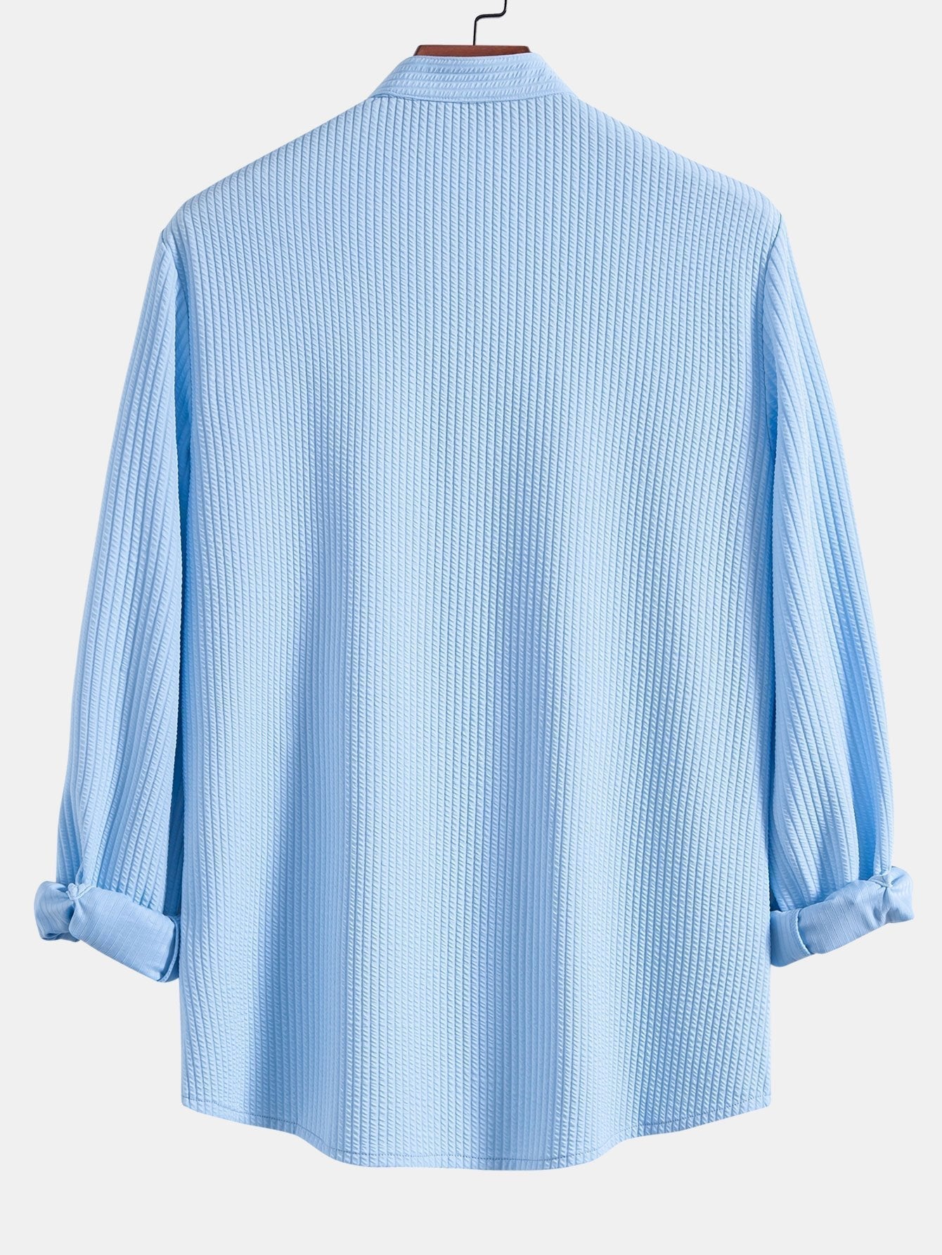 Long Sleeve Muscle Fit Ribbed Stand Collar Shirt & Straight Leg Ribbed Pants