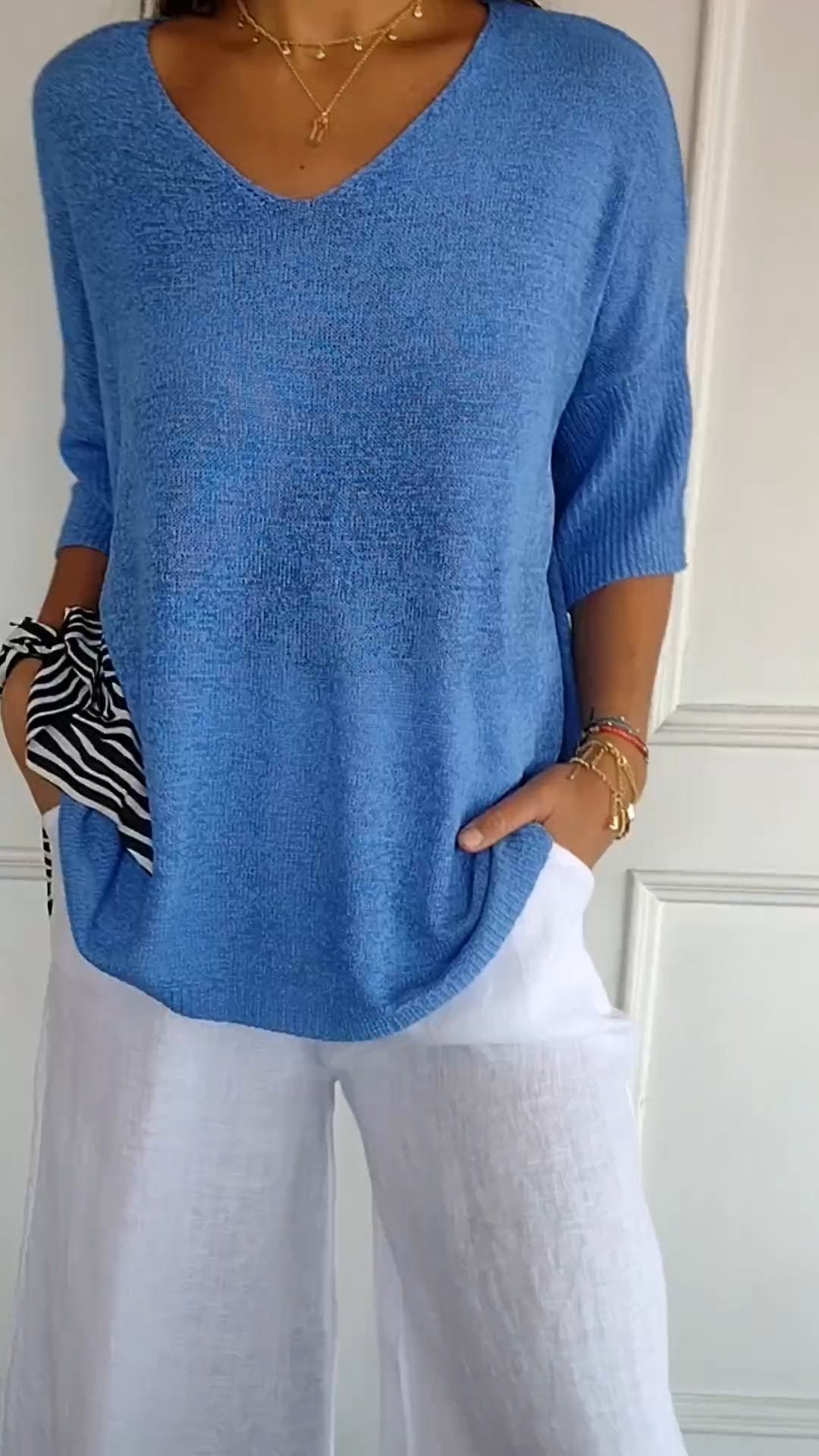 Elisa Solid Colour Knitted V-neck Top