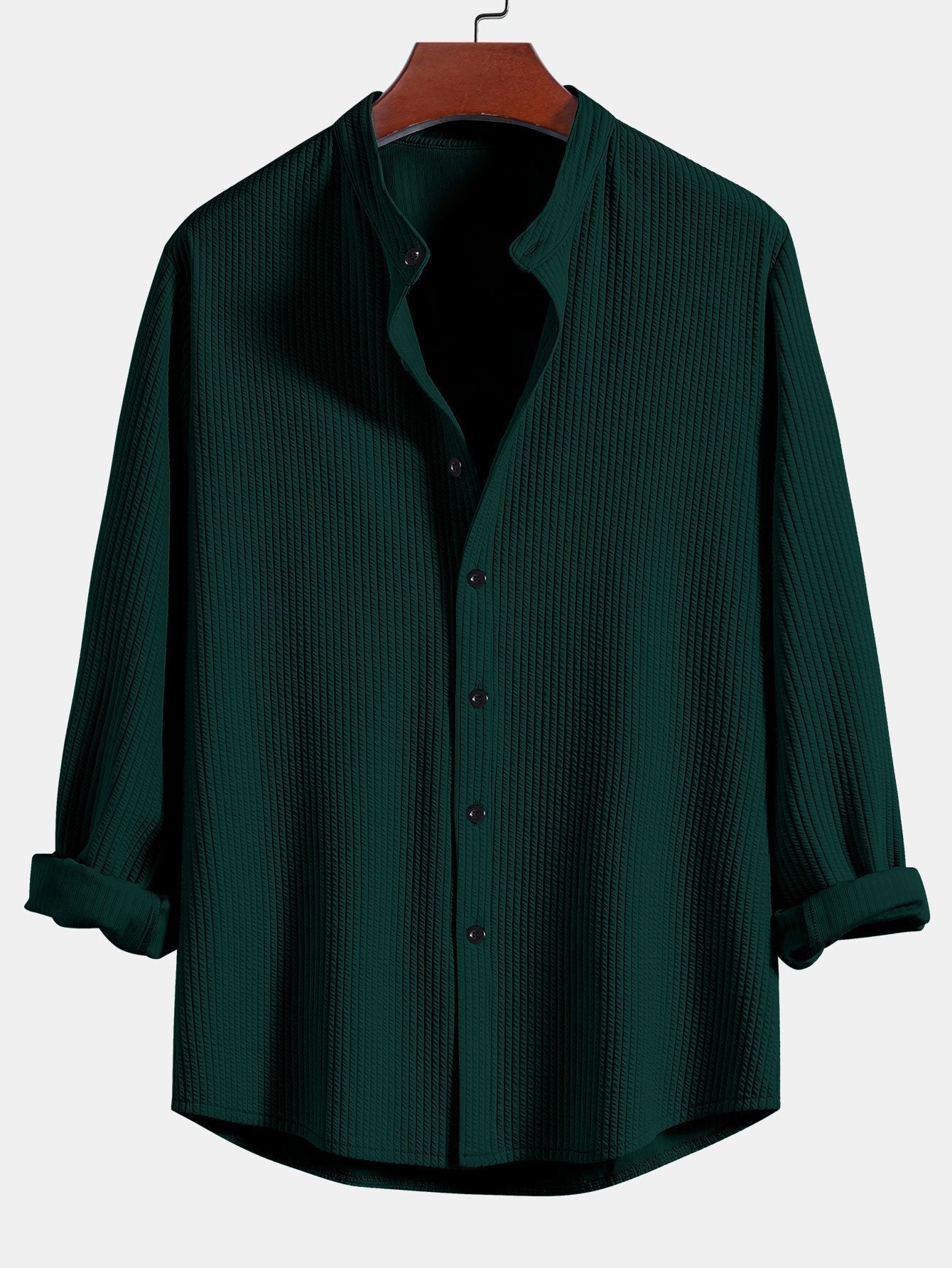 Long Sleeve Muscle Fit Ribbed Stand Collar Shirt & Straight Leg Ribbed Pants