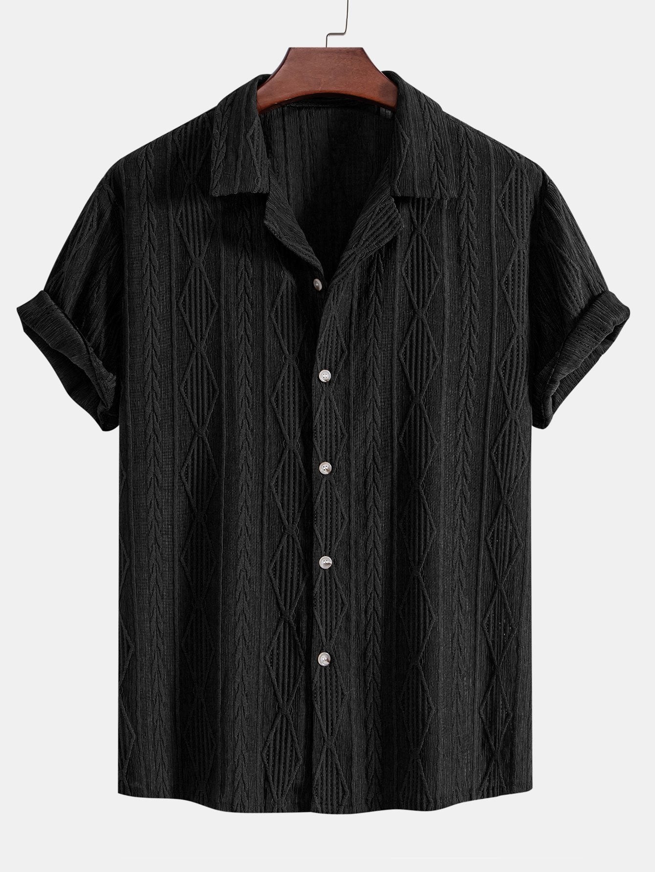Geometric Jacquard Eyelet Cuban Shirt & Straight Leg Linen Pants
