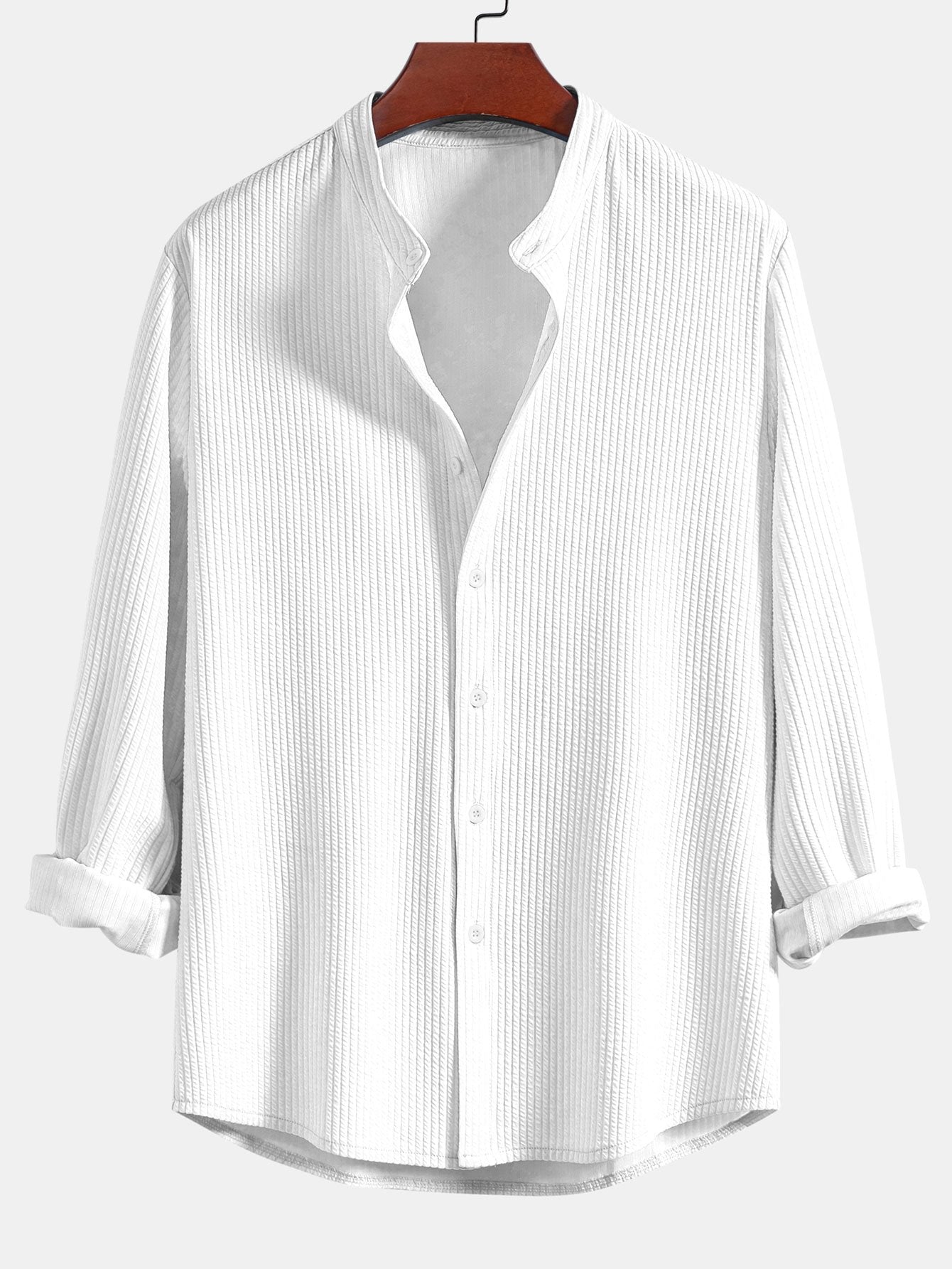 Long Sleeve Muscle Fit Ribbed Stand Collar Shirt & Straight Leg Ribbed Pants