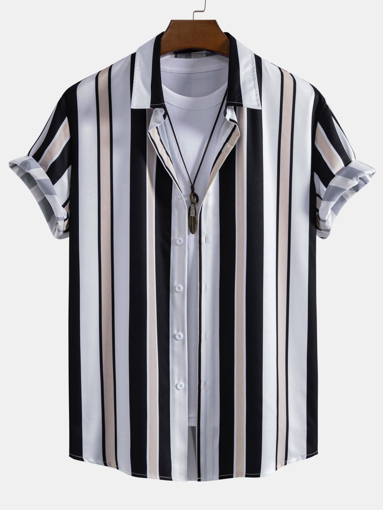 Stripe Print Button Up Shirt & Swim Short