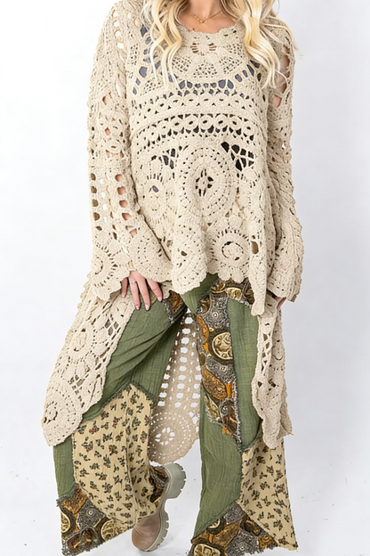 Elowira Boho Crochet Knit Pullover