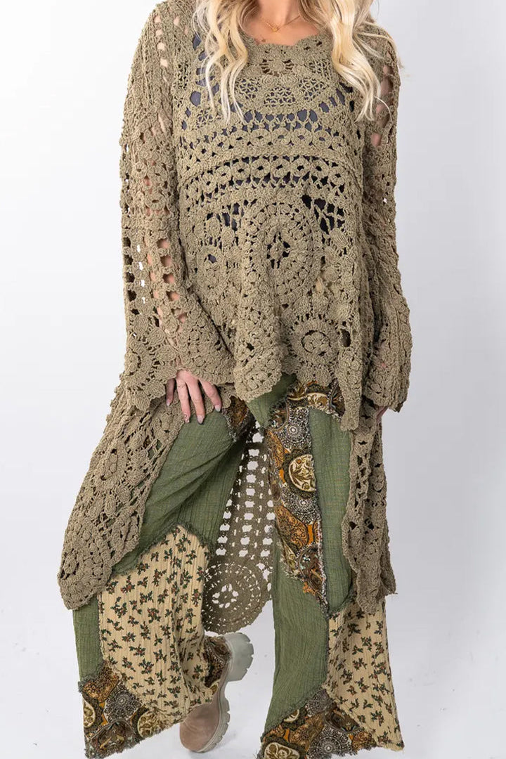 Elowira Boho Crochet Knit Pullover