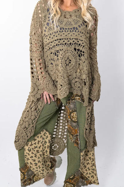 Elowira Boho Crochet Knit Pullover