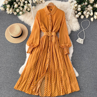 Polka Dot Chiffon Pleated Dress