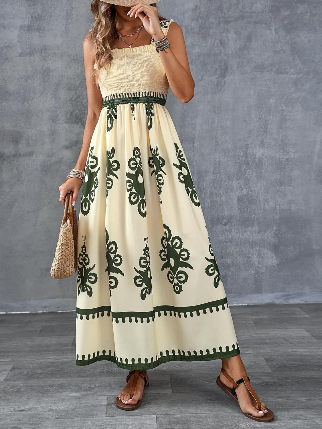 Amelira Smocked Floral A-Line Dress