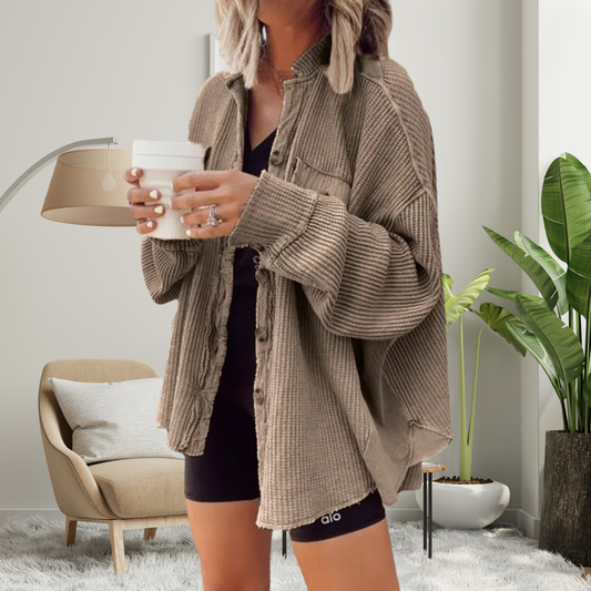 FAYE™ - Cozy Loose Fit Batwing Sleeve Button Down Jacket