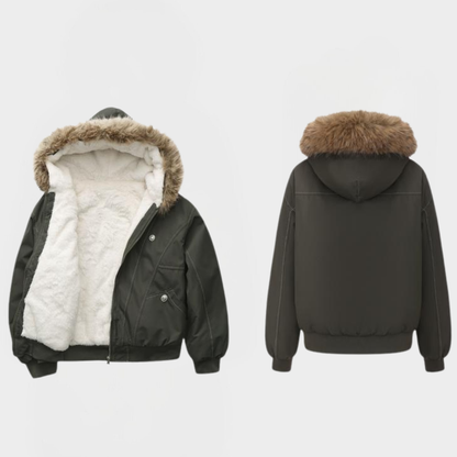 GLENDA™ - Elegant Warm Bomber Jacket with Faux Fur Collar and Hood