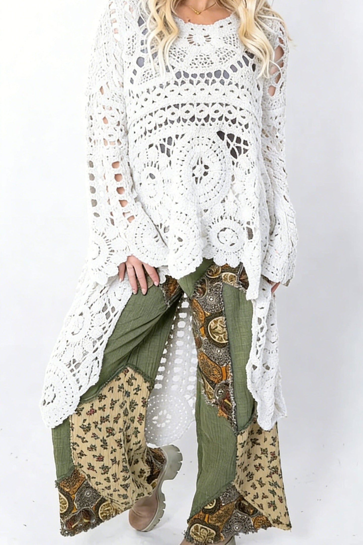 Elowira Boho Crochet Knit Pullover