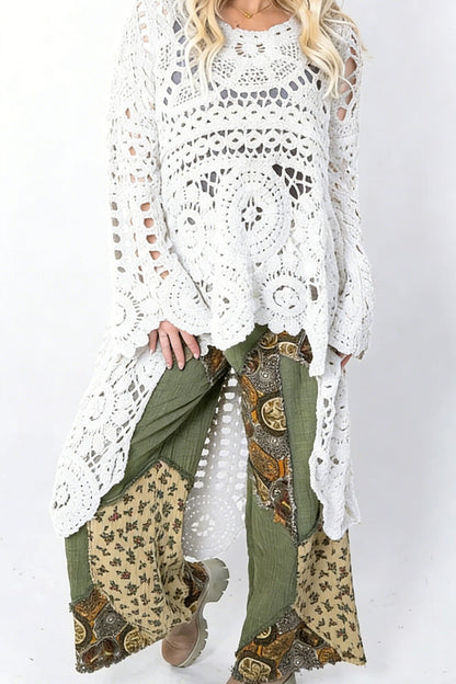 Elowira Boho Crochet Knit Pullover