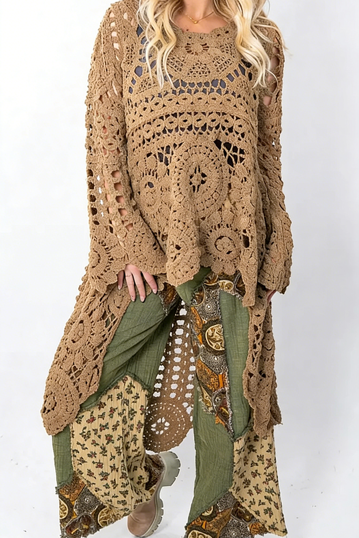 Elowira Boho Crochet Knit Pullover