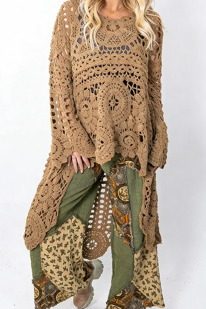Elowira Boho Crochet Knit Pullover