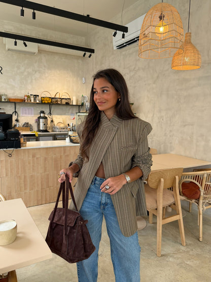 Selene Taupe Plaid Asymmetrical Blazer