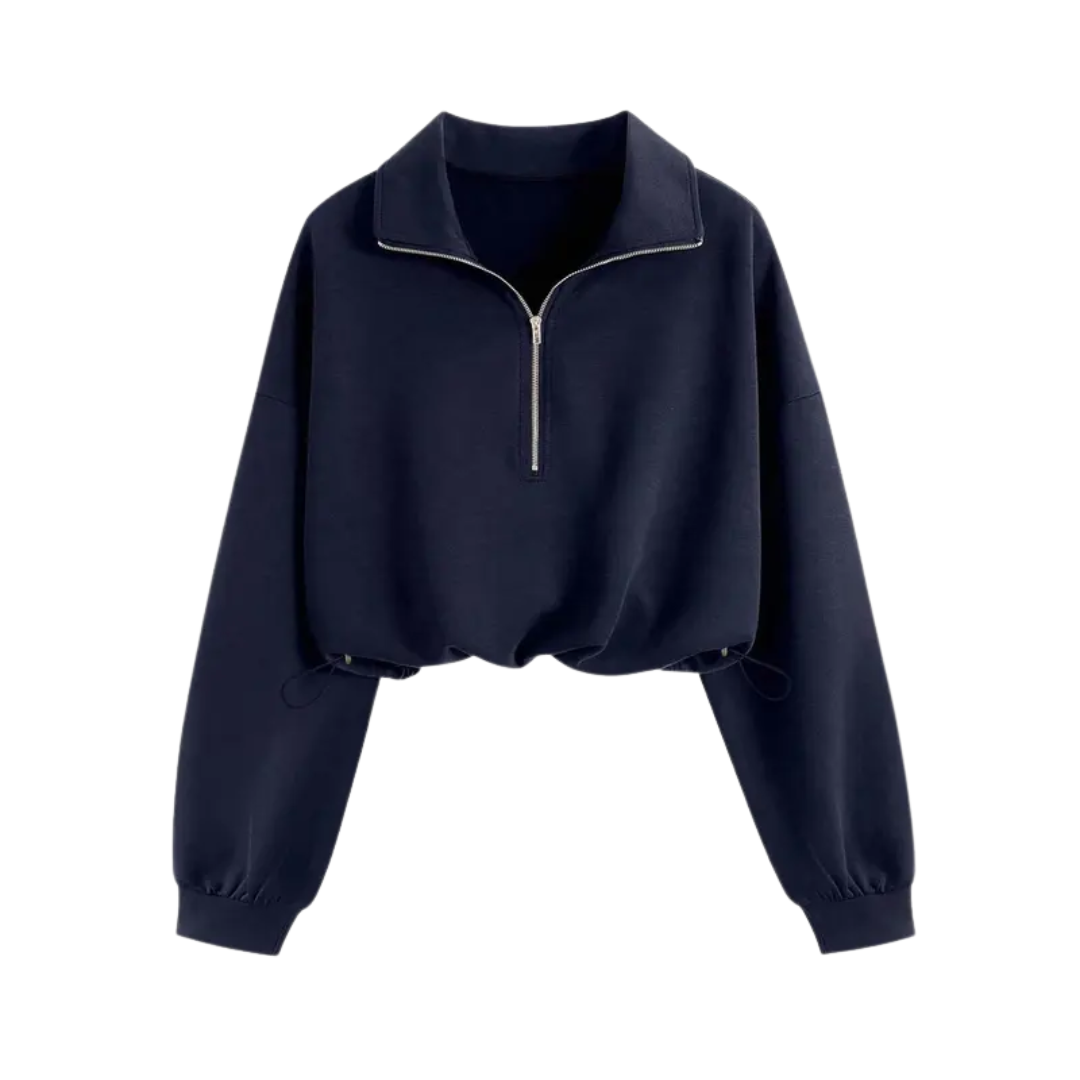 ISOLENE™ – Comfortable Half-Zip Drawstring Cropped Sweatshirt