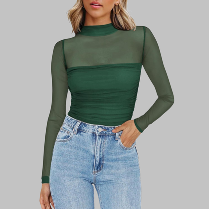 VEGA™ - Chic Sheer Mesh See-Through Long Sleeve Top