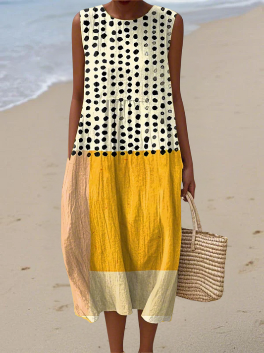 Liana Polka Colorblock Midi Dress