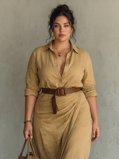 Selena Notched Collar Long Sleeve Maxi Dress