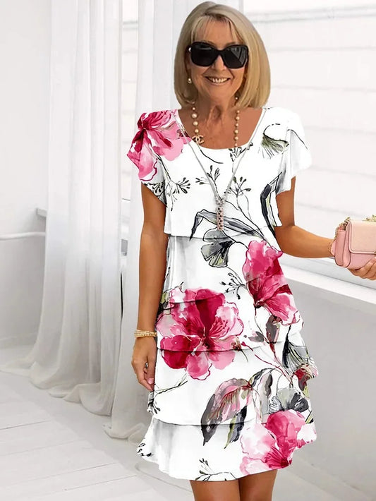 Bella - Pleated Ruffled Floral Dress