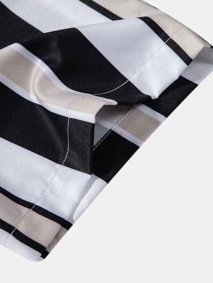 Stripe Print Button Up Shirt & Swim Short