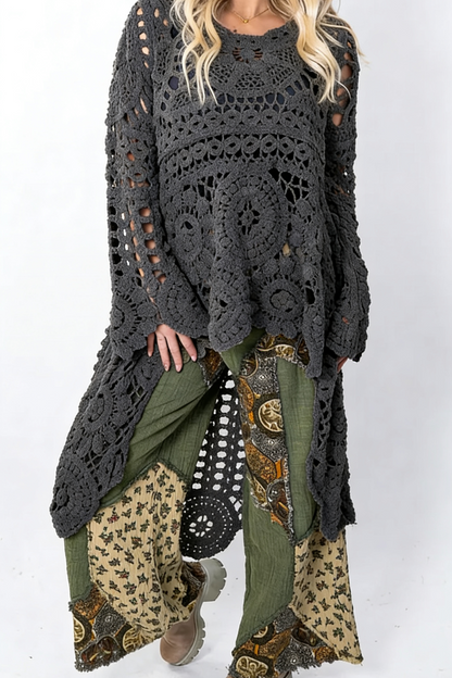 Elowira Boho Crochet Knit Pullover