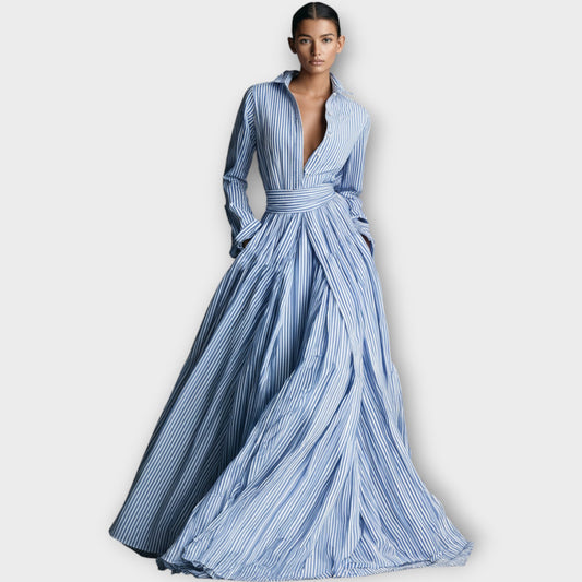 Elina Striped Button Maxi Dress