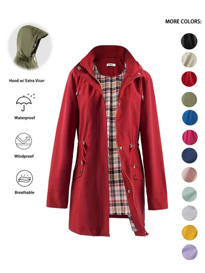 QING™ - Casual Drawstring Zip Up Hooded Trench Coat