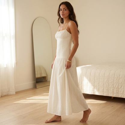 Mirella Linen Cotton Drop Waist Bustier Sundress