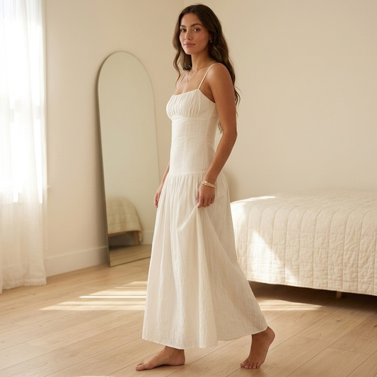 Mirella Linen Cotton Drop Waist Bustier Sundress