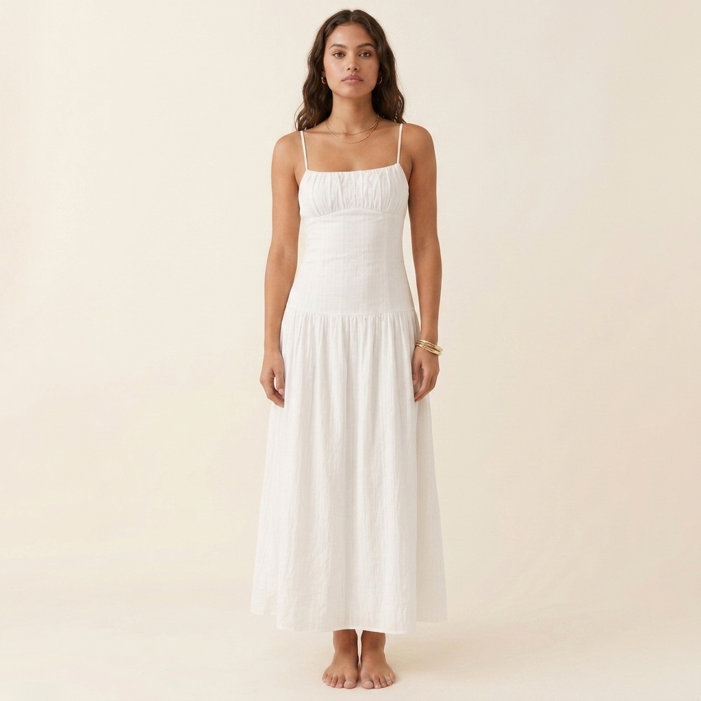 Mirella Linen Cotton Drop Waist Bustier Sundress