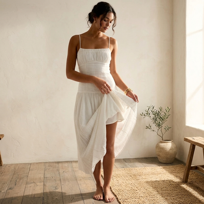 Mirella Linen Cotton Drop Waist Bustier Sundress