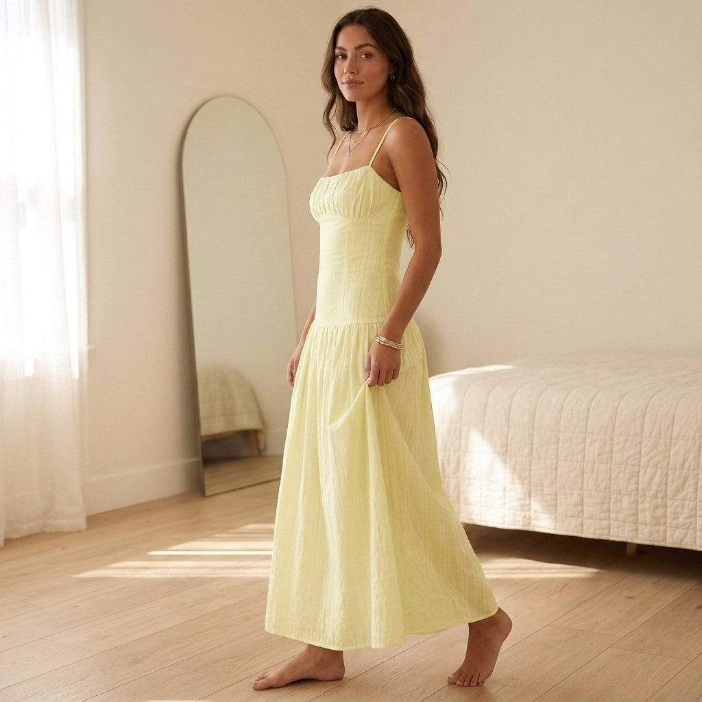 Mirella Linen Cotton Drop Waist Bustier Sundress