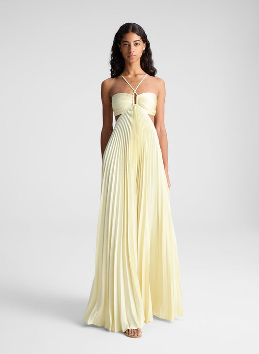 Solara Veil – Pleated Cut-Out Gown