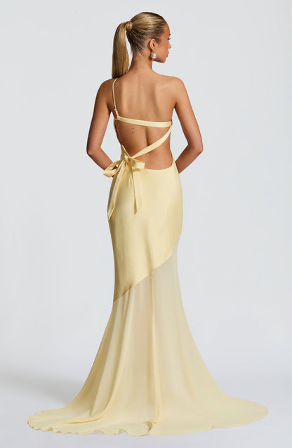 Solenara – One-Shoulder Mesh Evening Gown