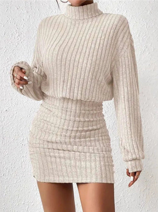 Nora Ribbed High-Neck Knit Dress