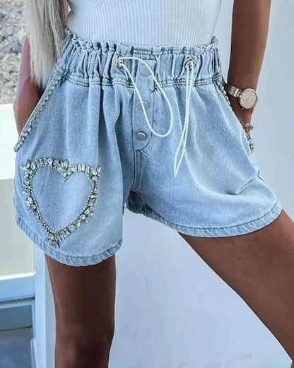 RHINESTONE™ CRYSTAL LOVE DENIM SHORTS