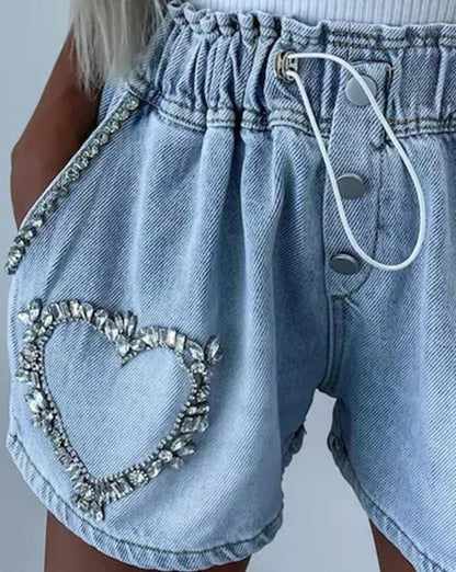 RHINESTONE™ CRYSTAL LOVE DENIM SHORTS