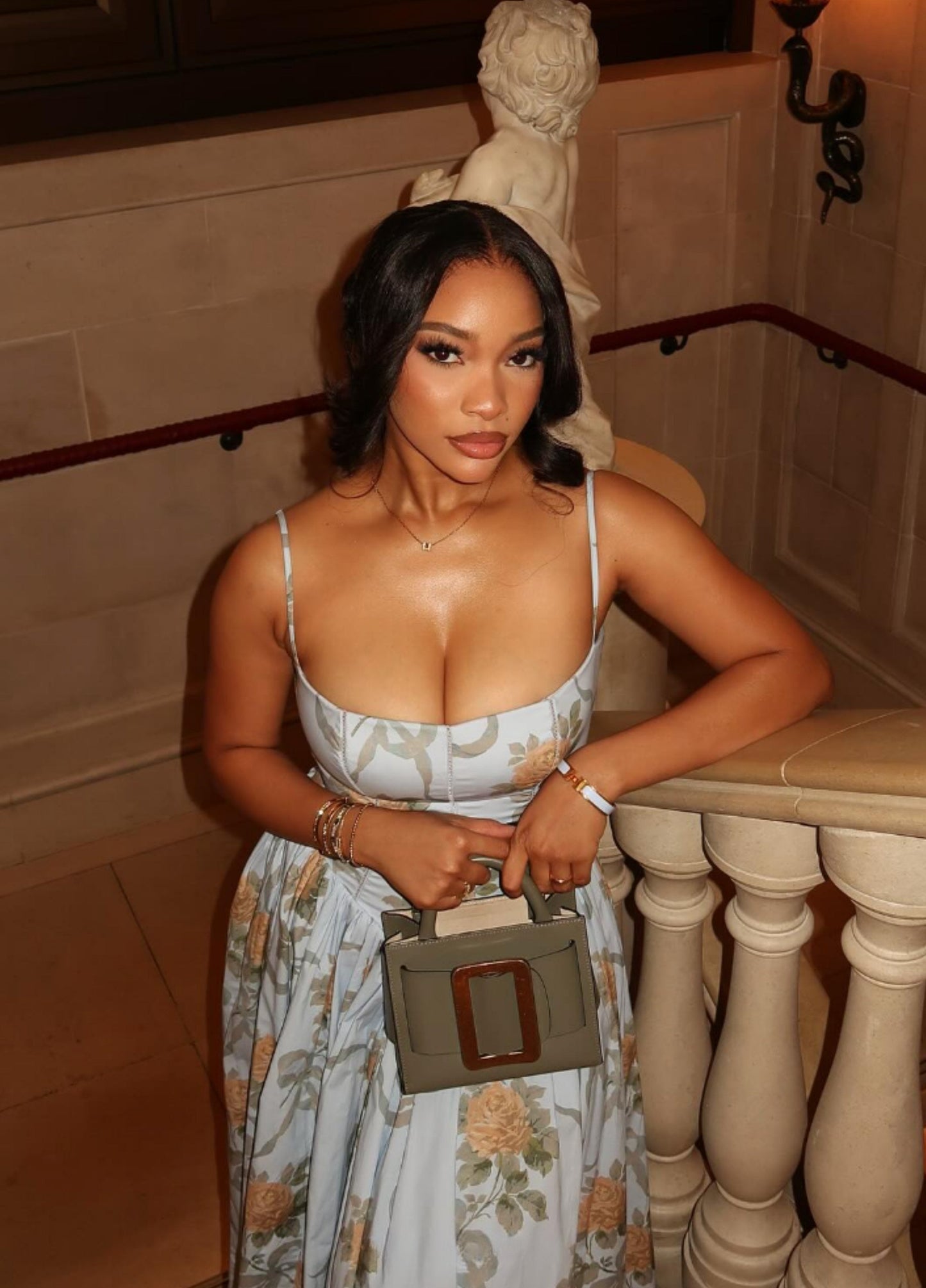 Amelina Bloom Midi Dress – Soft Blue Floral