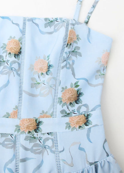 Amelina Bloom Midi Dress – Soft Blue Floral