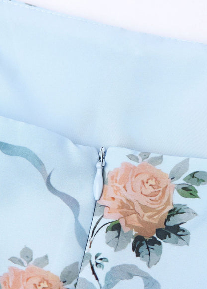 Amelina Bloom Midi Dress – Soft Blue Floral