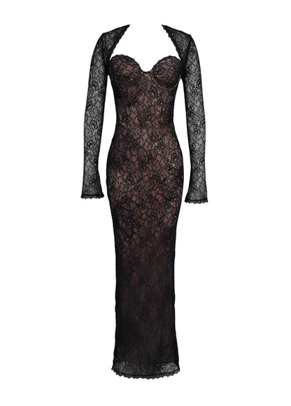 Noctelle Lace Maxi Dress – Black